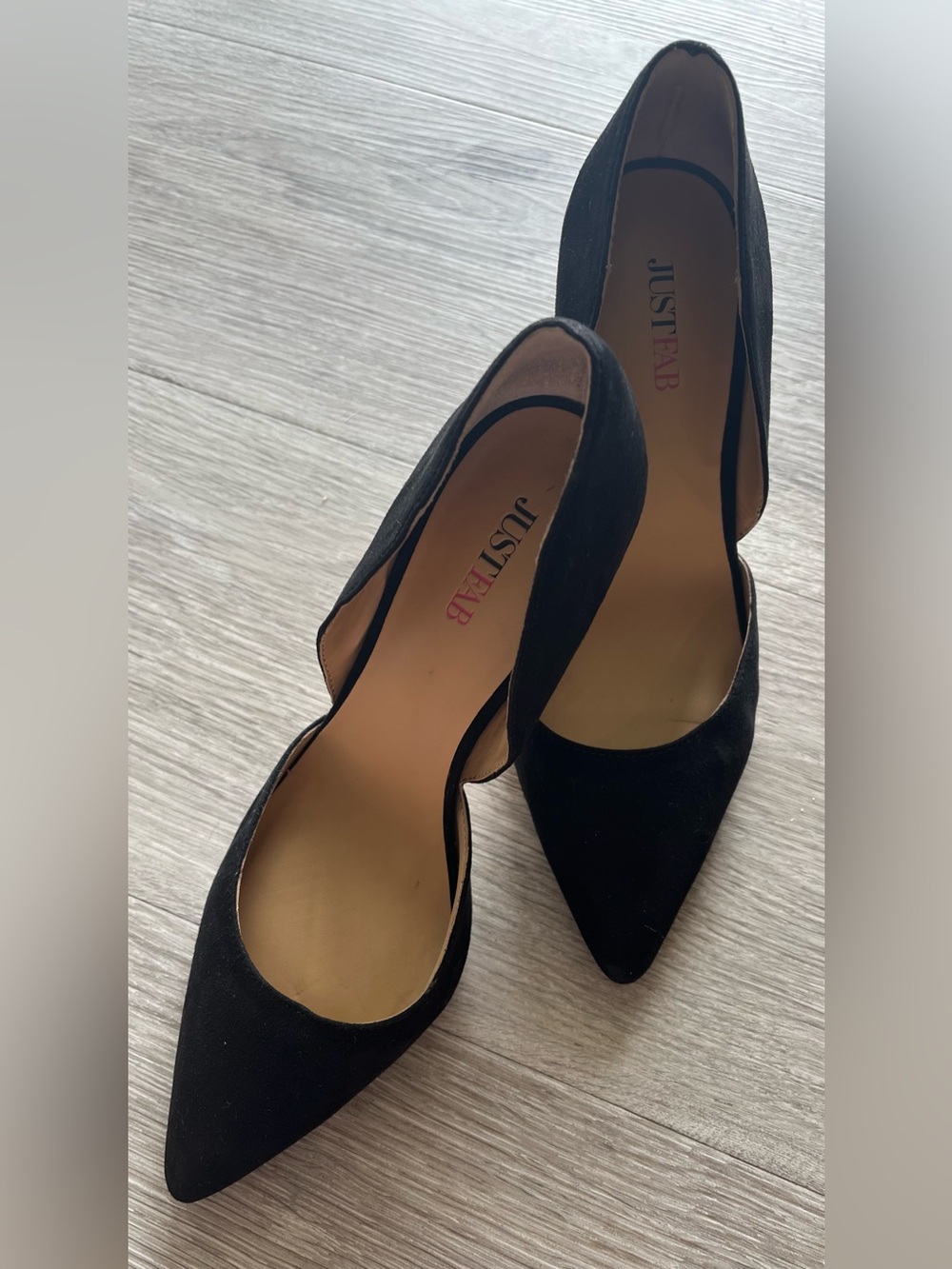JustFab Latia Black Suede Pointed-Toe Heels - Picture 2 of 7